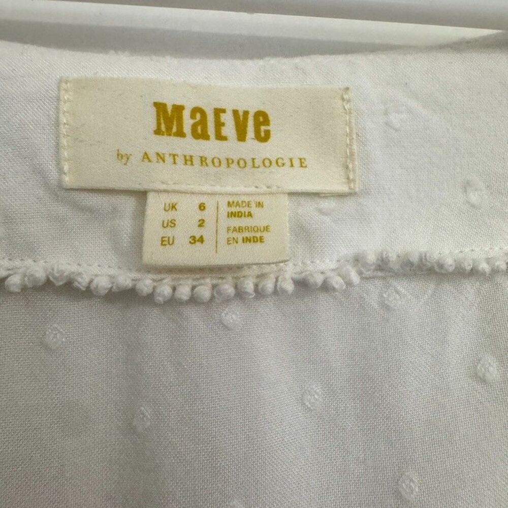 Anthropologie Maeve Size 2 -XS- Eloise Swiss Dot Blouse Button Front White - Picture 6 of 7